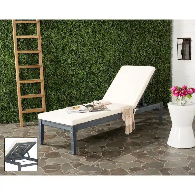 SAFAVIEH Outdoor Living Arcata Ash Grey/ Beige Sunlounger - 24 W x 74 D x 15 H