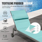 Ensemble de 3 chaises longues d'extérieur, chaises longues de piscine en aluminium avec roulettes, fauteuil inclinable réglable rembourré en textilène