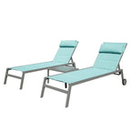 Outdoor Patio Chaise Lounge Set Of 3, Aluminum Pool Lounge Chairs With And Wheels, Textilene Padded Adjustable Recliner