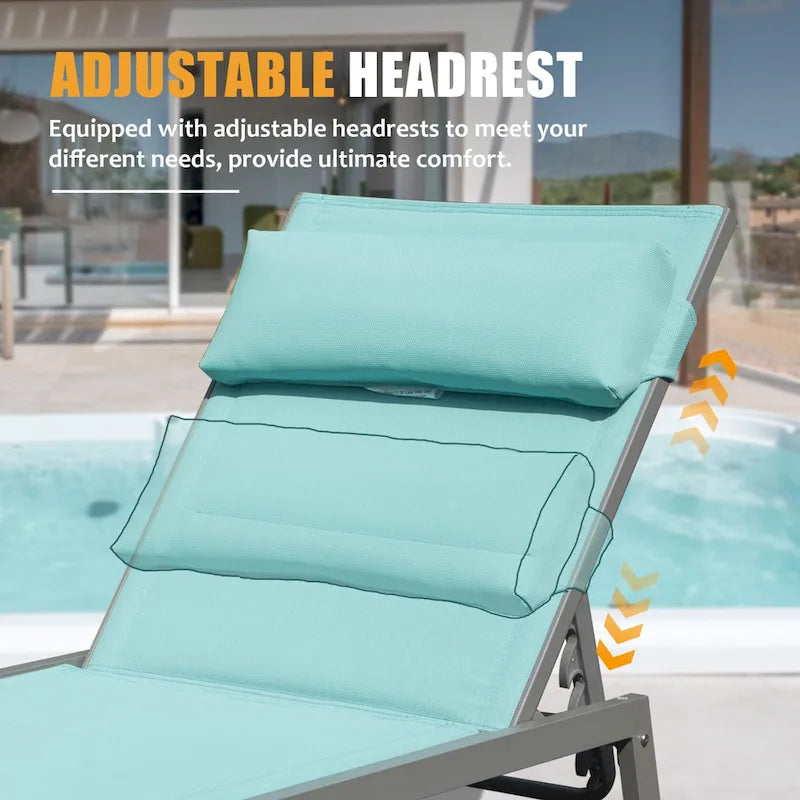 Ensemble de 3 chaises longues d'extérieur, chaises longues de piscine en aluminium avec roulettes, fauteuil inclinable réglable rembourré en textilène