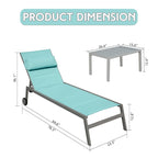 Ensemble de 3 chaises longues d'extérieur, chaises longues de piscine en aluminium avec roulettes, fauteuil inclinable réglable rembourré en textilène