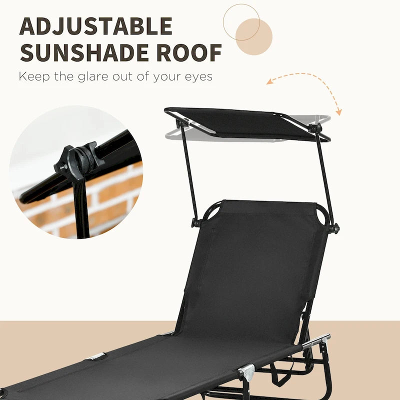 Chaises longues pliantes Outsunny pour piscine, chaises de bronzage d'extérieur avec auvent et dossier inclinable