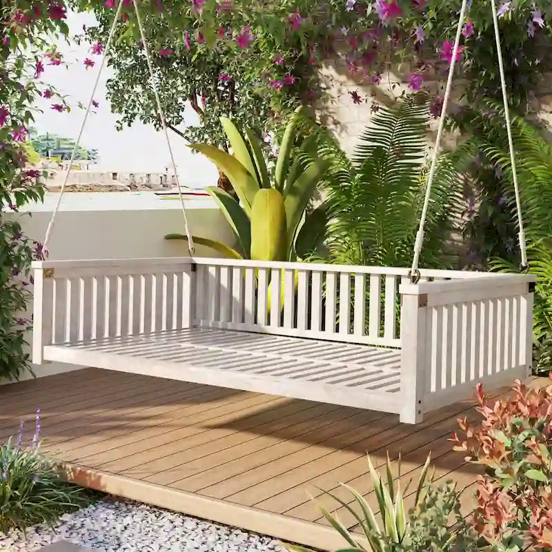 Balancelle de jardin minimaliste pour deux personnes, en bois, avec cordes, pour terrasse ou véranda, design incliné sécurisé