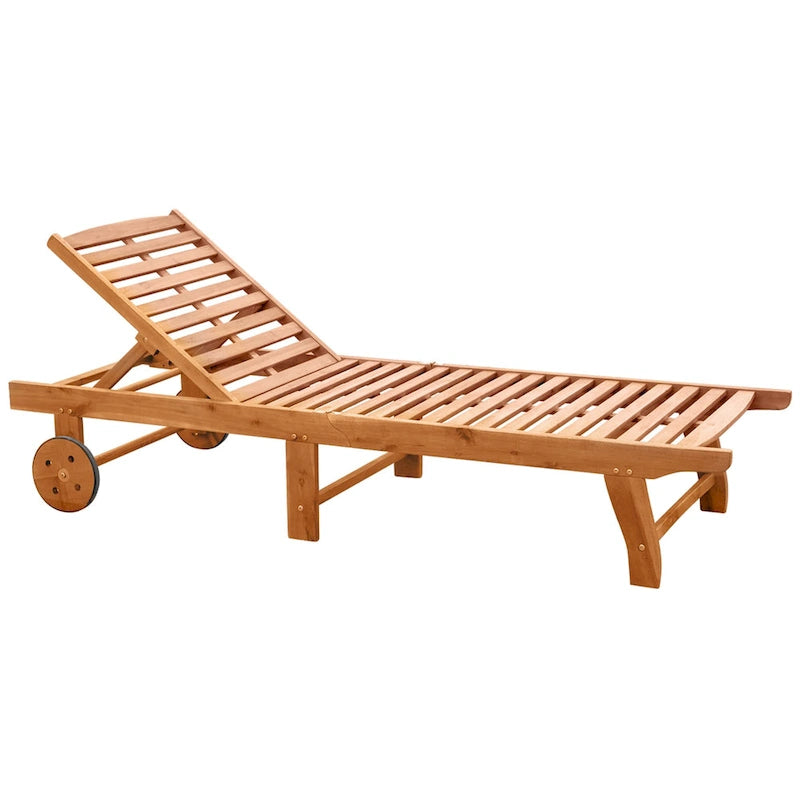Outsunny Outdoor Folding Chaise Lounge Chair Recliner With Wheels, Acacia Wood Frame