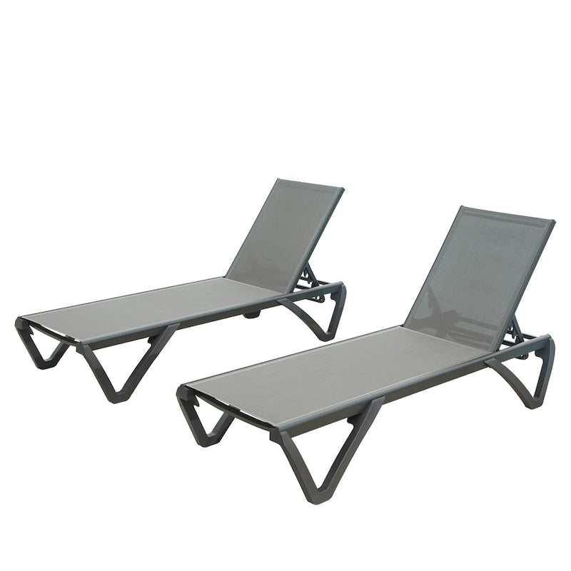 Patio Chaise Lounge Outdoor Aluminum Polypropylene Chair With Adjustable Backrest, Poolside Sunbathing Chair