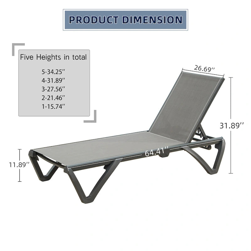 Chaise longue de patio en aluminium et polypropylène avec dossier réglable, chaise de bain de soleil pour piscine