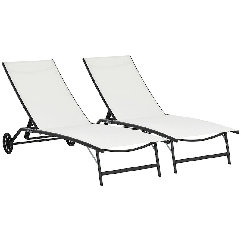 Chaise Lounge Outdoor, 2 Piece Lounge Chair With Wheels, Tanning Chair With 5 Adjustable Positions