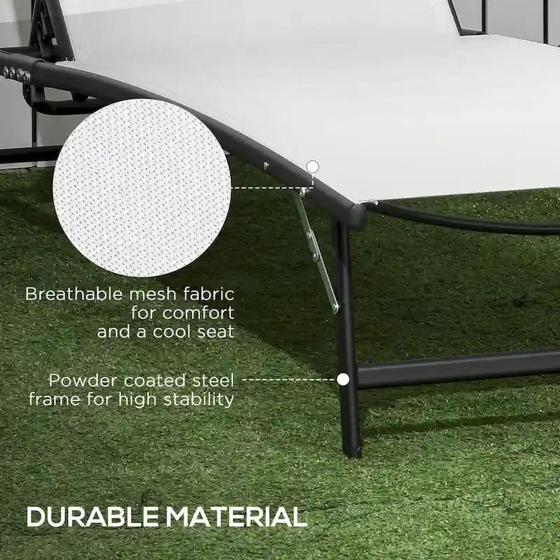 Chaise longue d'extérieur, fauteuil de jardin 2 pièces à roulettes, chaise de bronzage avec 5 positions réglables