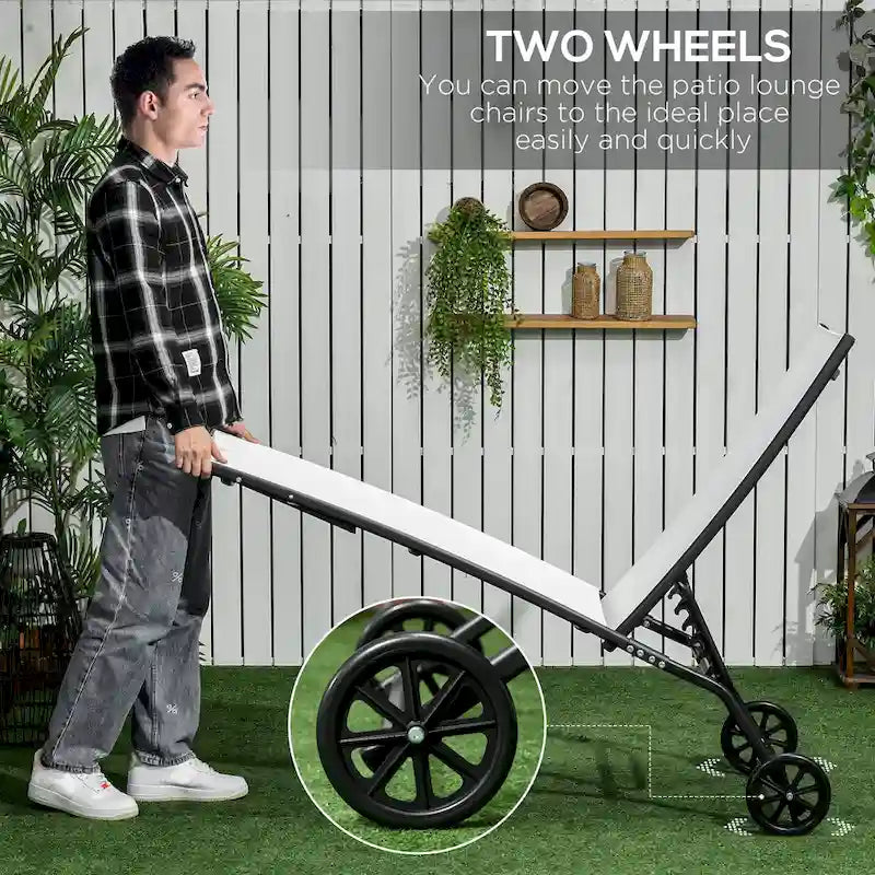 Chaise longue d'extérieur, fauteuil de jardin 2 pièces à roulettes, chaise de bronzage avec 5 positions réglables