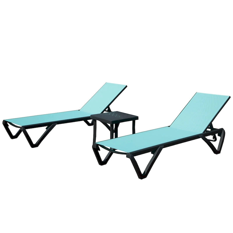GDFStudio - Adrian Outdoor Aluminum Lounge Chair Set with Adjustable Backrest and Side Table