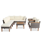 Ensemble de conversation en rotin pour patio, 9 pièces, avec table basse et coussin lavable