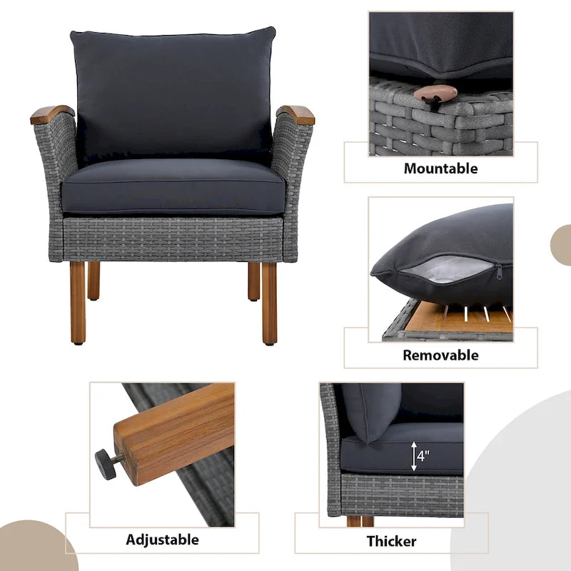 Ensemble de conversation en rotin pour patio, 9 pièces, avec table basse et coussin lavable