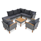 Ensemble de conversation en rotin pour patio, 9 pièces, avec table basse et coussin lavable