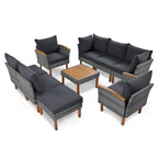 Ensemble de conversation en rotin pour patio, 9 pièces, avec table basse et coussin lavable