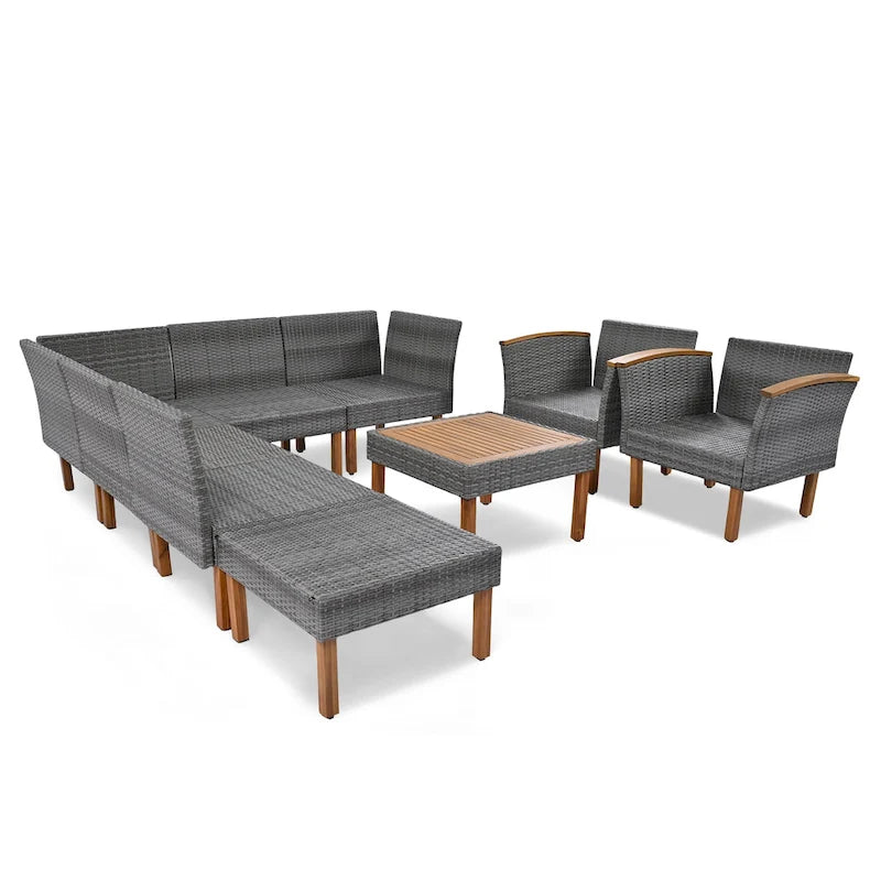 Ensemble de conversation en rotin pour patio, 9 pièces, avec table basse et coussin lavable