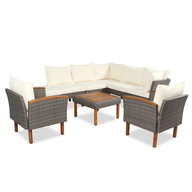 Ensemble de conversation en rotin pour patio, 9 pièces, avec table basse et coussin lavable