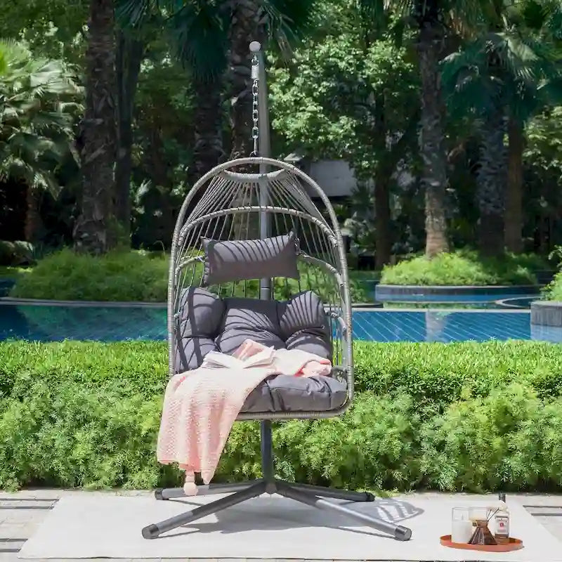 Fauteuil suspendu d'extérieur en forme d'œuf avec support