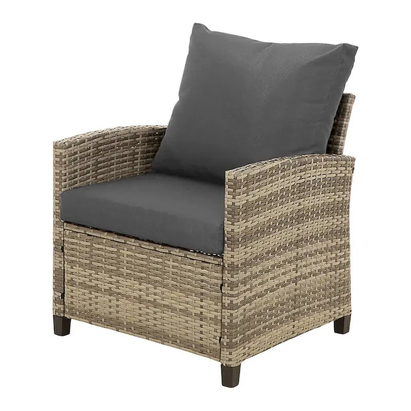 Ensemble de salon de jardin 4 pièces en résine tressée grise, comprenant 1 causeuse et 2 canapés simples