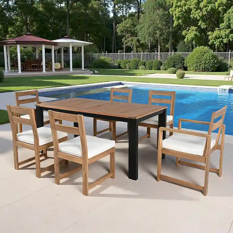 Ensemble de salle à manger d'extérieur 7 pièces en bois d'acacia avec trou pour parasol, 2 fauteuils et 4 chaises