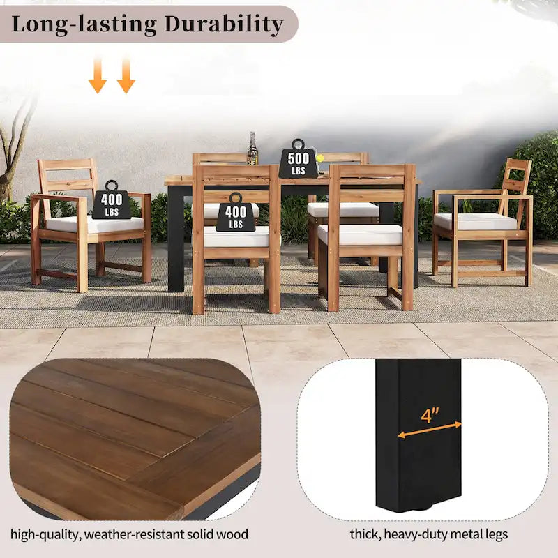 Ensemble de salle à manger d'extérieur 7 pièces en bois d'acacia avec trou pour parasol, 2 fauteuils et 4 chaises