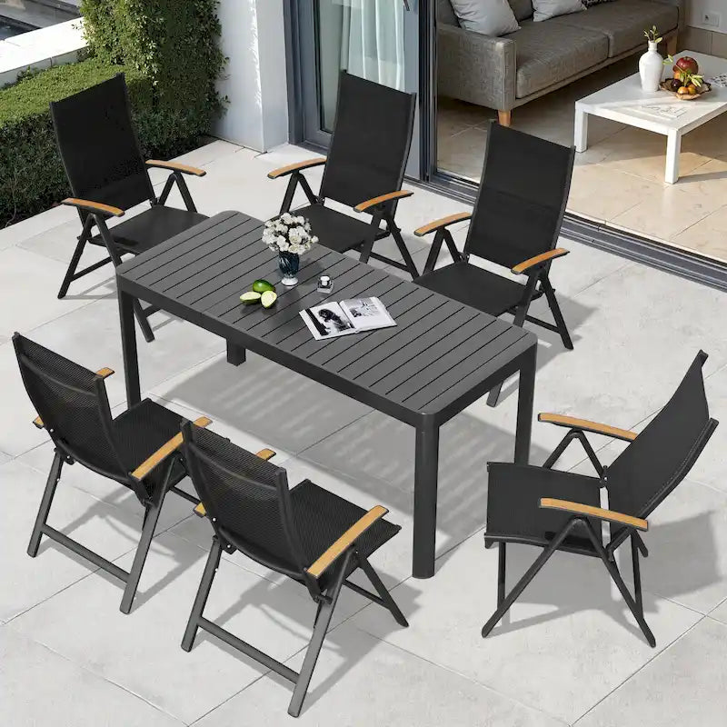 Table de jardin extensible en aluminium 7 pièces avec chaise pliante - Non disponible