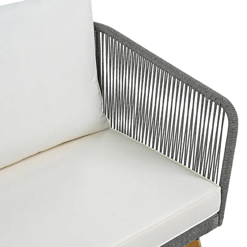 Ensemble de patio extérieur 4 pièces, canapé deux places en osier résistant aux intempéries avec coussins