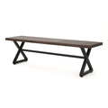 Romita Outdoor Dining Bench, X Legs, Brown Metal, Black Steel, 63 Inch