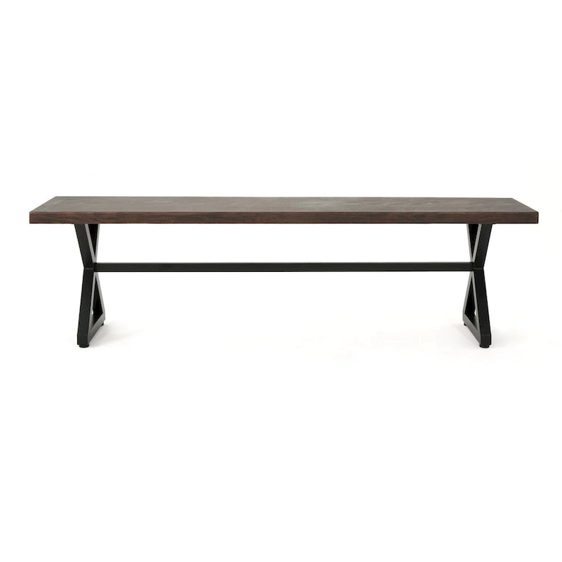 Banc de jardin Romita, pieds en X, métal brun, acier noir, 160 cm