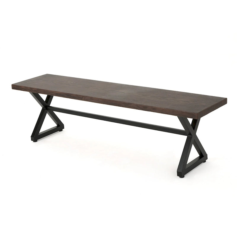 Banc de jardin Romita, pieds en X, métal brun, acier noir, 160 cm