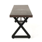 Banc de jardin Romita, pieds en X, métal brun, acier noir, 160 cm