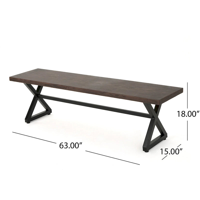 Banc de jardin Romita, pieds en X, métal brun, acier noir, 160 cm