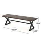Banc de jardin Romita, pieds en X, métal brun, acier noir, 160 cm
