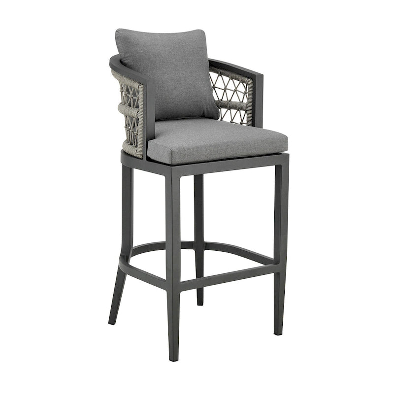 Tabouret de bar d'extérieur Hosa 66 cm, aluminium gris, corde tressée