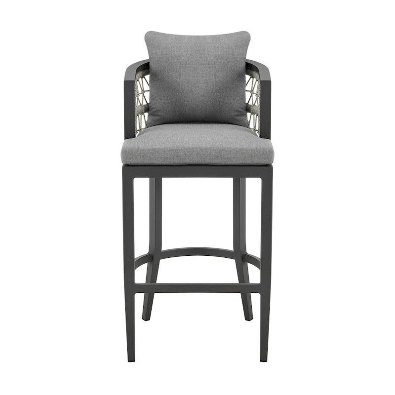 Tabouret de bar d'extérieur Hosa 66 cm, aluminium gris, corde tressée