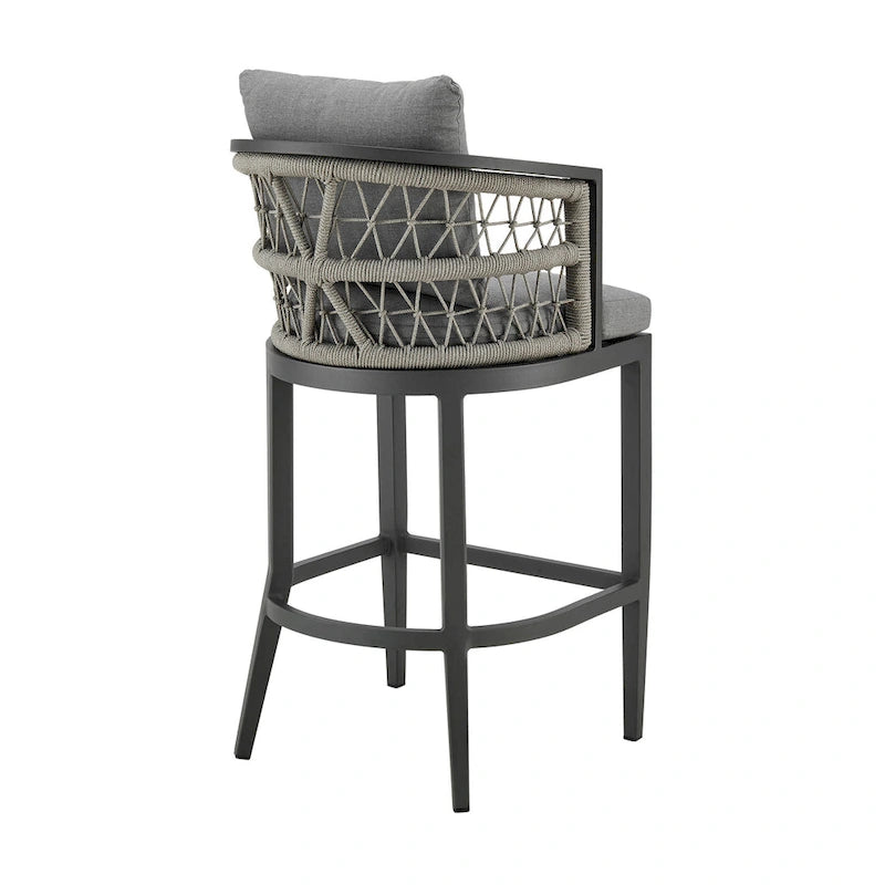 Tabouret de bar d'extérieur Hosa 66 cm, aluminium gris, corde tressée