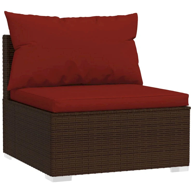 Ensemble de canapé d'angle de patio 4 pièces avec 6 oreillers et 4 coussins, rouge-brun