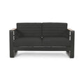 Vinia Loveseat, Outdoor Dark Gray Polyester, Wood Accents, Black, 57 Inch