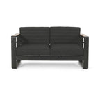 Vinia Loveseat, Outdoor Dark Gray Polyester, Wood Accents, Black, 57 Inch