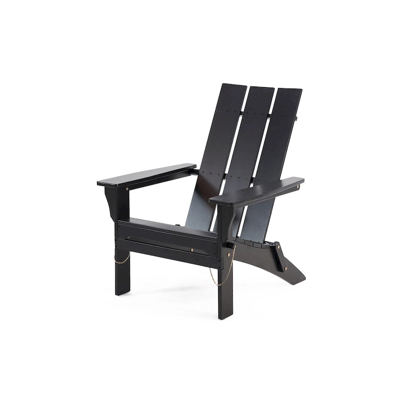Foldable Outdoor Adirondack Chair, Rustic Black Steel and Acacia Wood