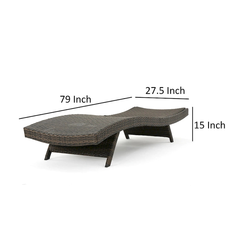 Chaise longue Mach, en rotin tressé marron moka, incurvée, 200 cm