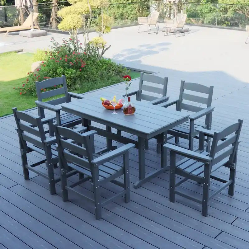 Outdoor Dining Table Set 7-Piece, All Weather Patio Dining Set with 6 Chairs, Outdoor Garden Table and Chairs Set