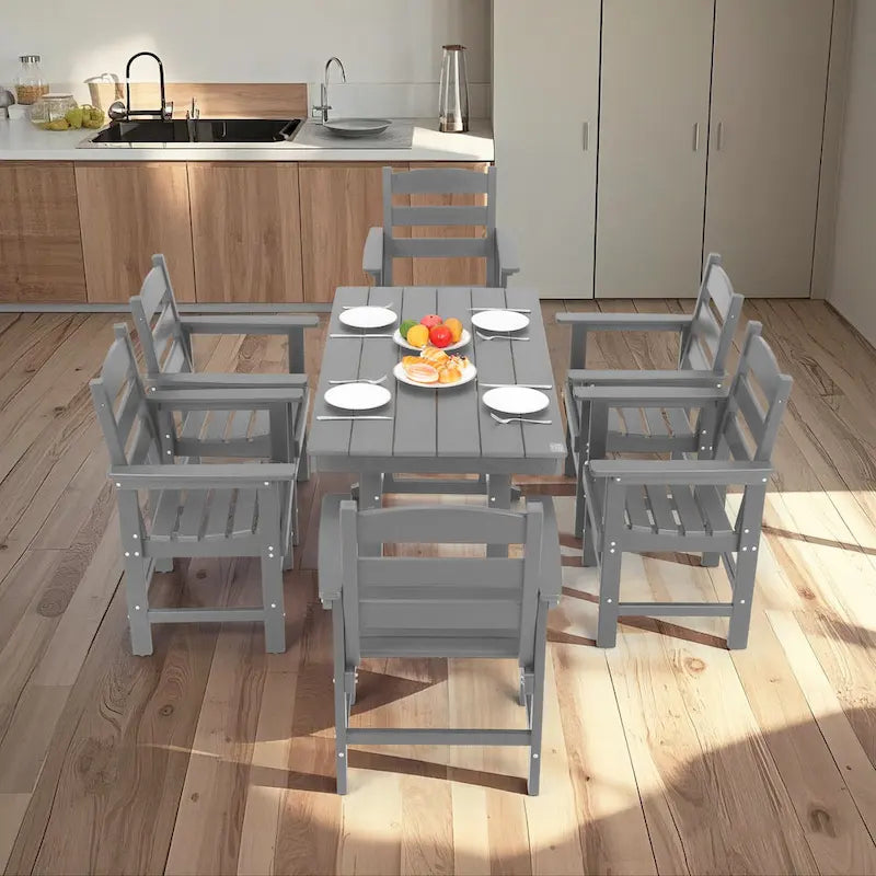 Ensemble de salle à manger d'extérieur 7 pièces, ensemble repas de patio résistant aux intempéries avec 6 chaises, ensemble table et chaises de jardin