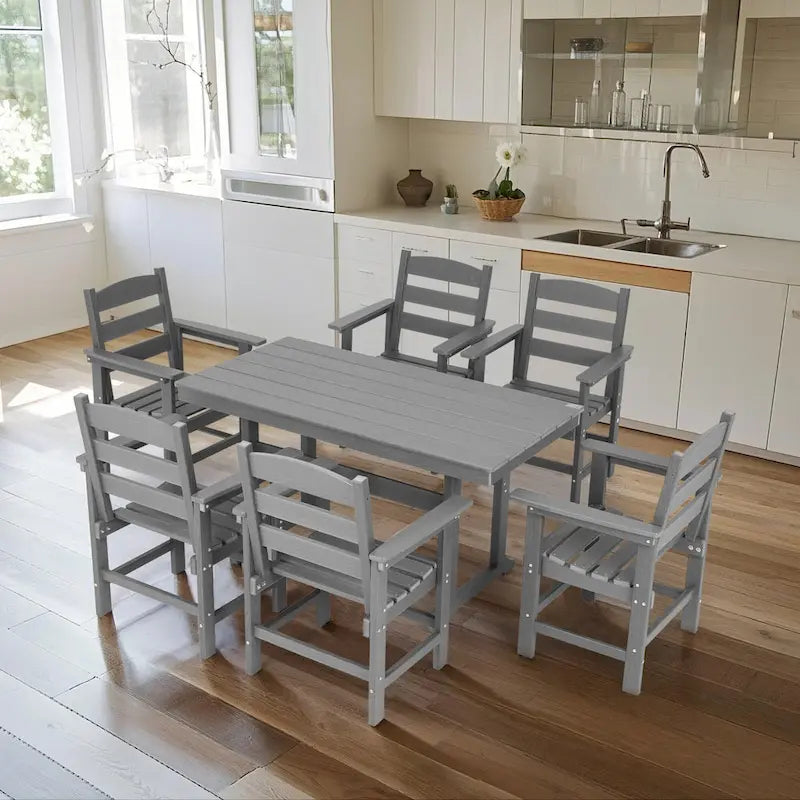Ensemble de salle à manger d'extérieur 7 pièces, ensemble repas de patio résistant aux intempéries avec 6 chaises, ensemble table et chaises de jardin