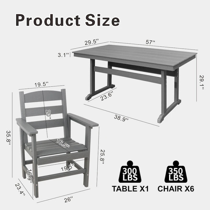 Ensemble de salle à manger d'extérieur 7 pièces, ensemble repas de patio résistant aux intempéries avec 6 chaises, ensemble table et chaises de jardin