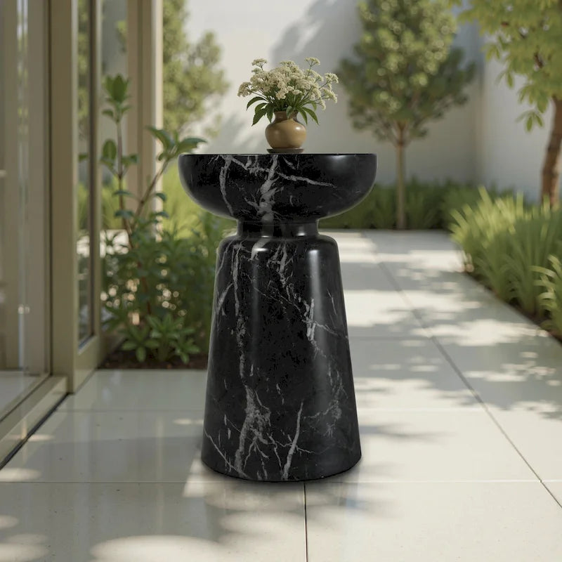 Grover Outdoor Faux Stone Chalice Side Table