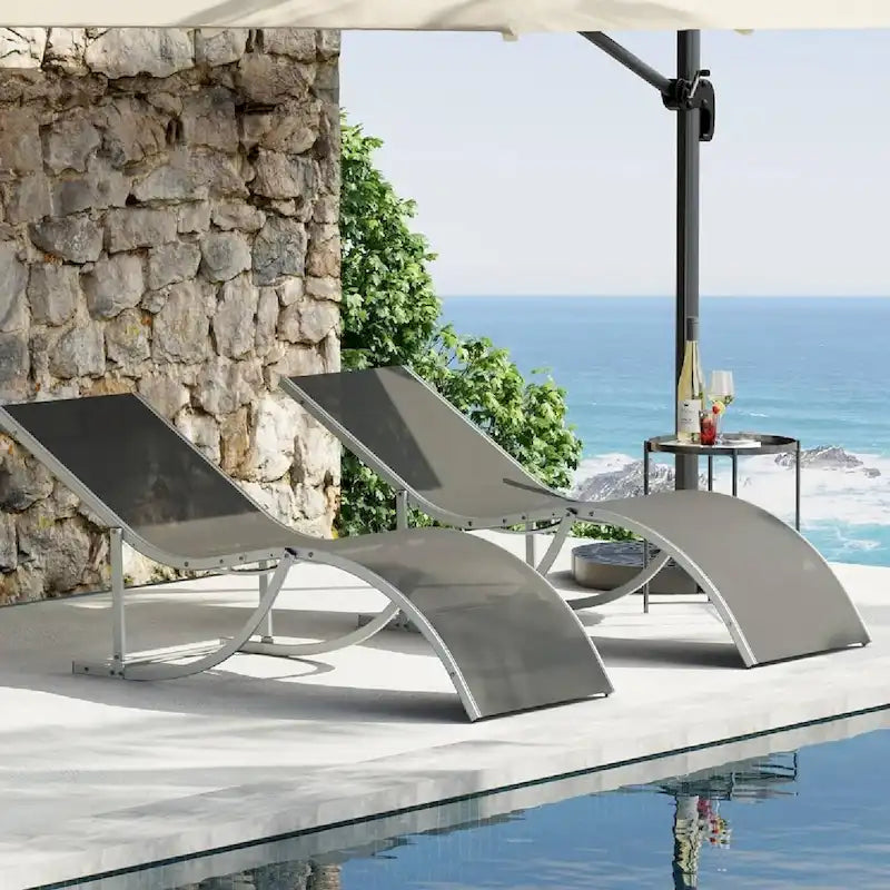 Ensemble de 2 chaises longues inclinables d'extérieur pour terrasse ou jardin - Non applicable