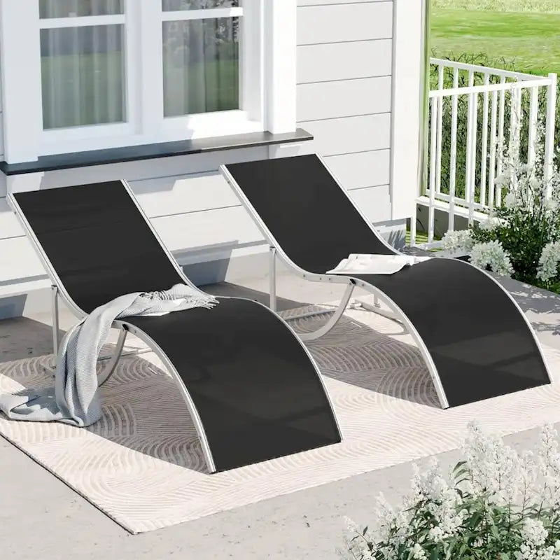 Ensemble de 2 chaises longues inclinables d'extérieur pour terrasse ou jardin - Non applicable