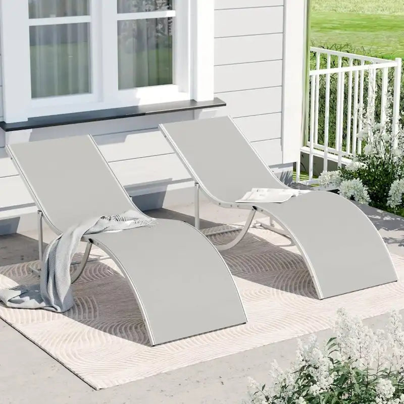 Ensemble de 2 chaises longues inclinables d'extérieur pour terrasse ou jardin - Non applicable