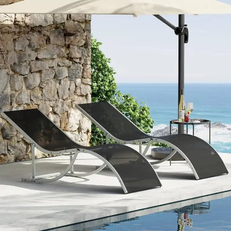 Ensemble de 2 chaises longues inclinables d'extérieur pour terrasse ou jardin - Non applicable