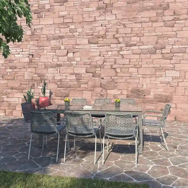 Ensemble de salle à manger d'extérieur 9 pièces Amazonia Rouge - Avec coussins